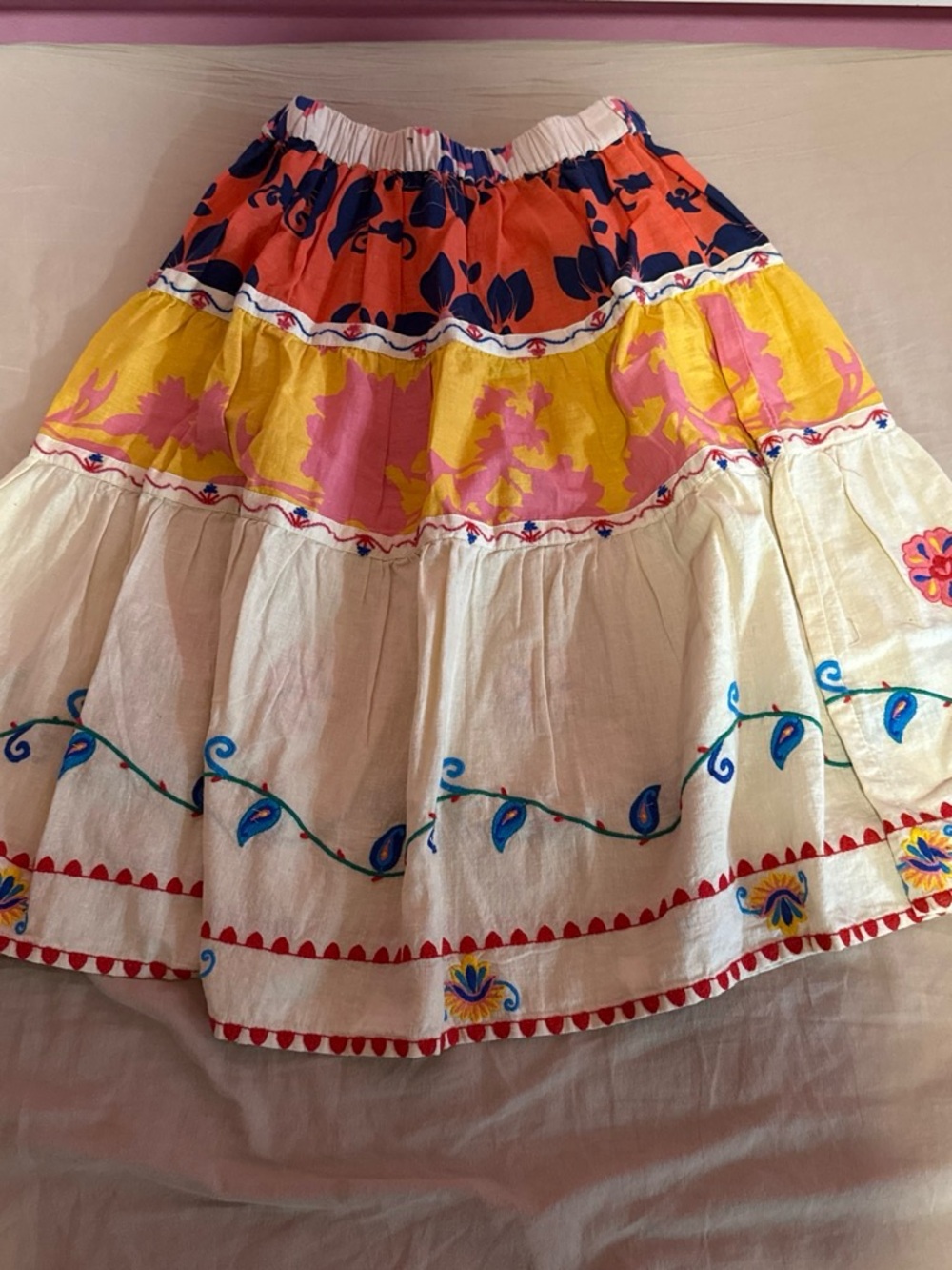 Zara Colorblock Tiered Skirt in Navy, Orange, Yellow, Pink & White